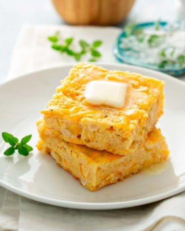 Cornbread on a white plate