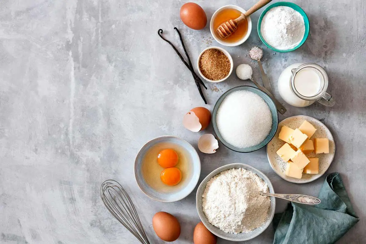 Various bread ingredients on a marble table