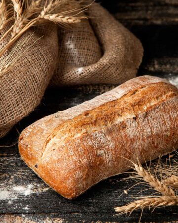 Ciabatta bread on a wooden table